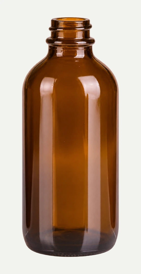 120 mL Amber Boston Round Bottles — 128 per Case