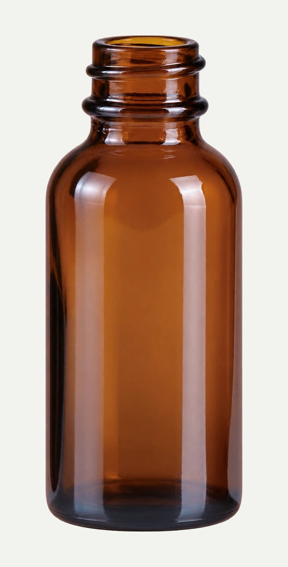 30 mL Amber Boston Round Bottles — 360 per Case