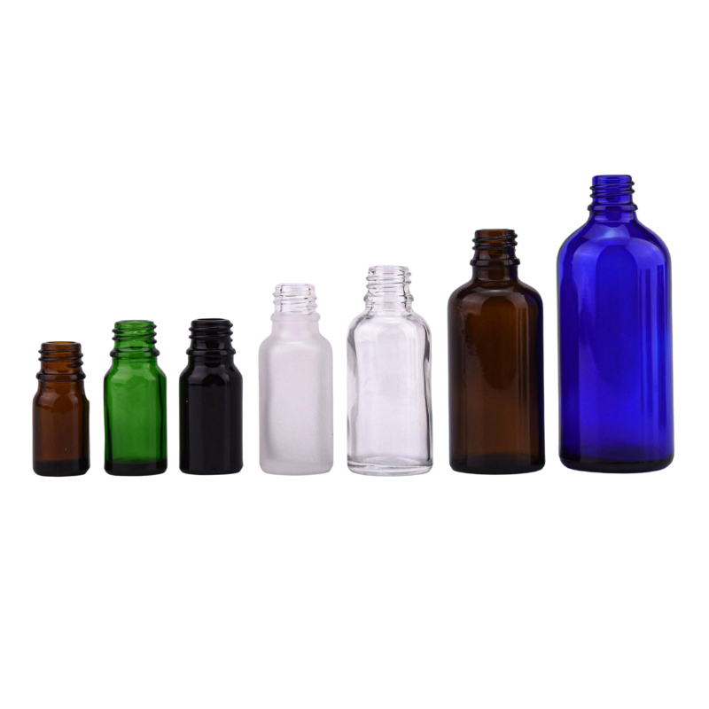 Boston Round Glass Bottle G.P.I Standard Neck in Various Colors and Capacities